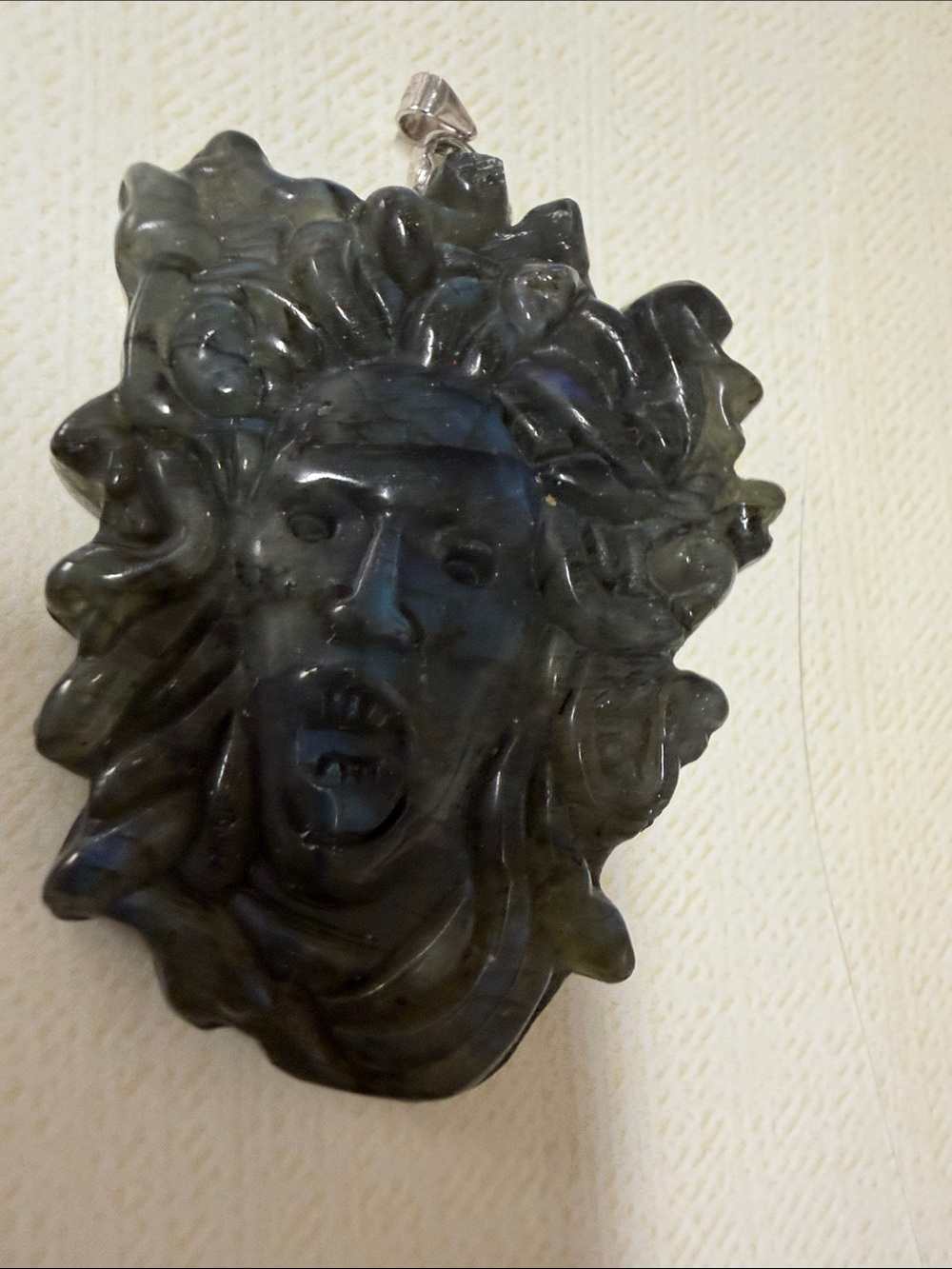 Labradorite Medusa Head Pendant in Iridescent Dark Gray